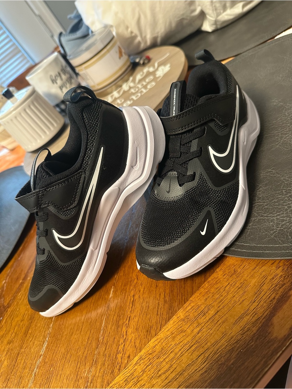 Nike Kids Black and White Velcro Athletic Sneakers